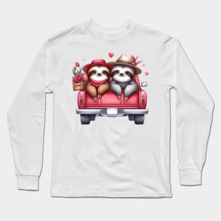 Valentine Sloth Couple Sitting On Truck Long Sleeve T-Shirt